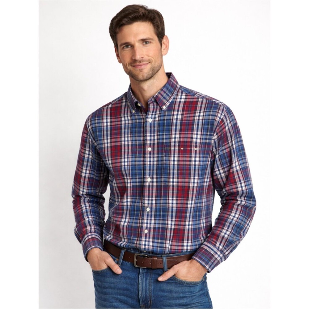 John Bartlett Consensus Men’s Plaid Button Down Dress Shirt Size Medium EUC